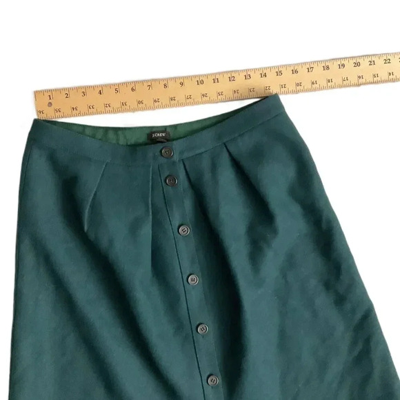 J.Jill Green Wool Button Front Pleated Retro A-Line Skirt Size 12 - Picture 4 of 7
